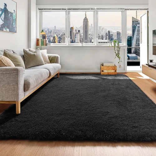 Miniatura 151 de ONASAR - Alfombra de pasillo negra de 2 x 6 pies, esponjosa, lavable, ultrasuave, afelpada, peluda, tapete para bebés, dormitorio de niños, armario