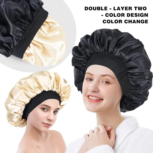 Miniatura 5 de Gorro de seda para dormir, gorro de satén de doble capa, ajustable, para mujeres negras, gorro de dormir reversible para sombreros de cabello rizado