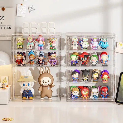 Miniatura 7 de Vitrina de acrílico transparente de 4 niveles para figuras coleccionables montada en la pared, vitrina de exhibición de figuras de hobby