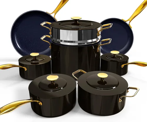 Miniatura 14 de Nuwave Lux LE - Juego de utensilios de cocina de 13 piezas con elegante mango dorado, cerámica antiadherente con infusión de diamante, sin PFAS