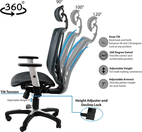Miniatura 5 de Silla de oficina ergonómica ajustable negra de 53 pulgadas de alto, silla ergonómica de oficina en casa, silla ergonómica con reposacabezas, sillas