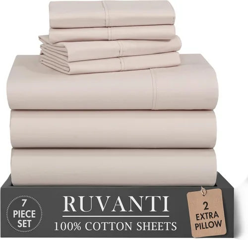 Miniatura 57 de RUVANTI 6 Piezas Sábanas de Algodón - 100% Algodón Natural Suave, Ligeras y Transpirables Sábanas de Percal Crujiente, Sábanas de Cama Tamaño Full