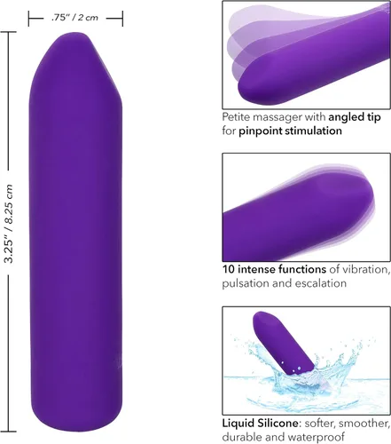 Miniatura 2 de CalExotics Kyst Fling Mini masajeador – Vibrador recargable de silicona líquida tamaño viaje – Juguetes sexuales para adultos para mujeres – Morado