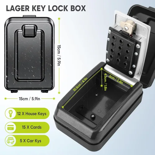 Miniatura 2 de BKNOOU Caja de bloqueo de llave resistente e impermeable para exteriores, caja de bloqueo de pared de gran capacidad para llaves con código, caja