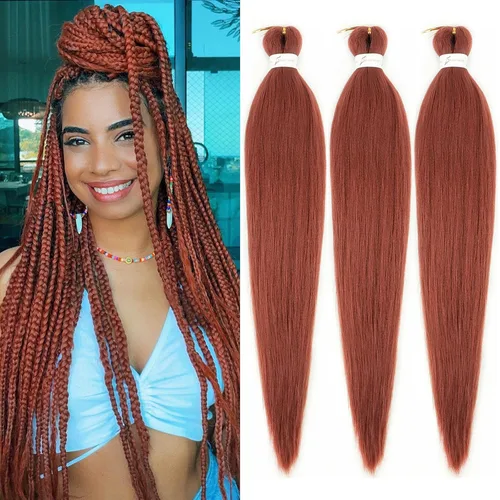 Miniatura 31 de Cabello trenzado marrón preestirado de 30 pulgadas, 3 paquetes de cabello trenzado preestirado de color 30 EZ, textura Yaki, extensiones de cabello
