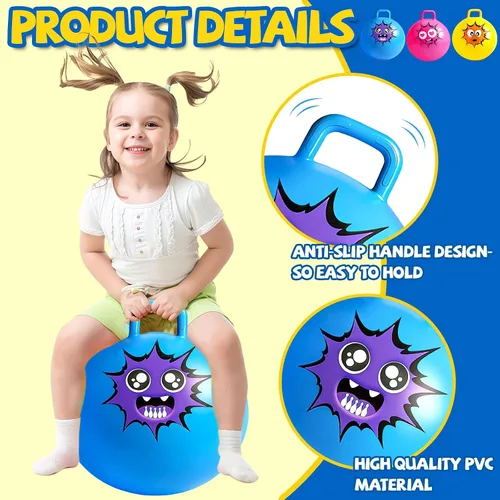 Miniatura 4 de Hymaz Pelota de tolva para niños de 3 a 6 años, paquete de 3 bolas inflables con asa, pelota inflable para saltar saltando, juguetes de salto