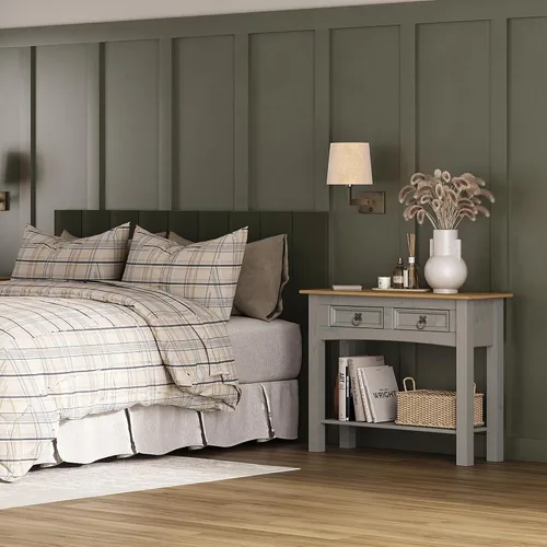 Miniatura 6 de Furniture Dash Mesa Consola de Pasillo de Madera Maciza 34.49" An, 12.64" Pr, 28.82" Al - Mesa de Entrada Estilo Granja con 2 Cajones, Oficina Gris
