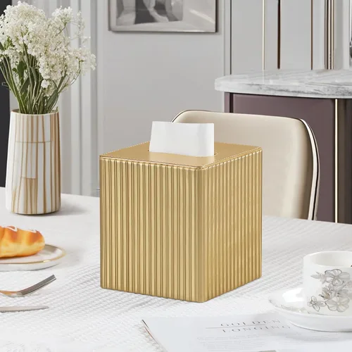 Miniatura 8 de Funda de Caja de Paños de Cuero PU Cuadrada, Soporte de Caja de Paños Rectangular con Cierre Magnético, Soporte de Paños Decorativo para Baño Dorado