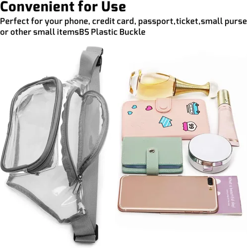 Miniatura 4 de Riñonera Veckle transparente impermeable bonita bolsa de cintura aprobada por el estadio transparente para mujeres y hombres, viajes, playa