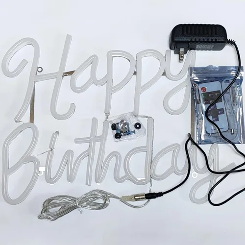 Miniatura 2 de Letrero de neón de feliz cumpleaños para telón de fondo, letreros de luz LED de 12 V para decoración de pared, luces de decoración con interruptor