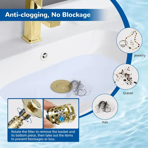 Miniatura 2 de Hibbent Colador de drenaje de lavabo de baño 3 en 1 mejorado, tapón universal desplegable con cesta de filtro de acero inoxidable extraíble atrapa