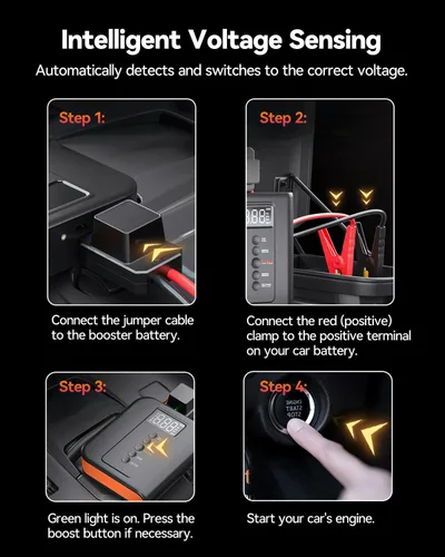 Miniatura 7 de Arrancador de batería con compresor de aire para automóvil, paquete de energía portátil de 10000mAh 150PSI inflador de neumáticos, carga USB, luz