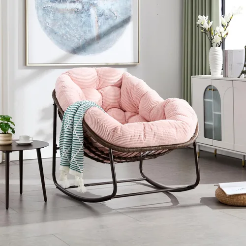 Miniatura 13 de Mecedora para porche delantero para interiores y exteriores, silla reclinable acolchada de ratán, para patio, jardín, sala de estar