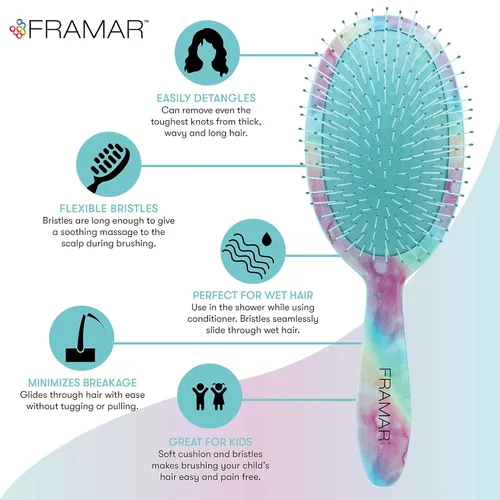 Miniatura 3 de FRAMAR Cepillo para desenredar el cabello morado, cepillo desenredante para mujeres, cepillo para cabello mojado para niñas, cepillo desenredante