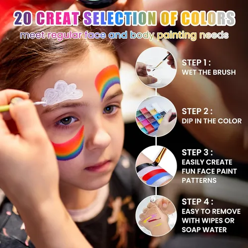 Miniatura 3 de SOVONCARE Kit profesional de pintura facial a base de aceite, juego de maquillaje de Halloween de 20 colores, kit de pintura facial profesional