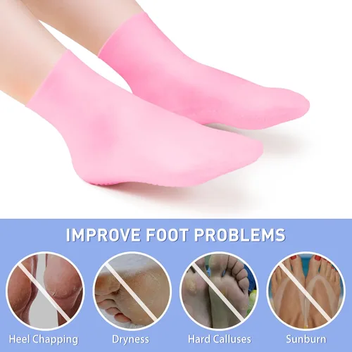 Miniatura 2 de 2 pares de calcetines largos de silicona, calcetines hidratantes, calcetines de gel suaves para pies secos y agrietados, cómodos para uso nocturno