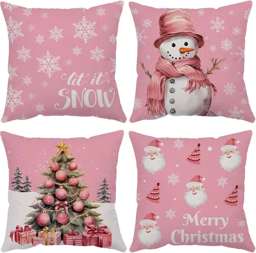 Miniatura 17 de Juego de 4 fundas de almohada de Navidad de 12 x 12 pulgadas, fundas de almohada de terciopelo de Navidad, fundas de almohada doradas y rojas