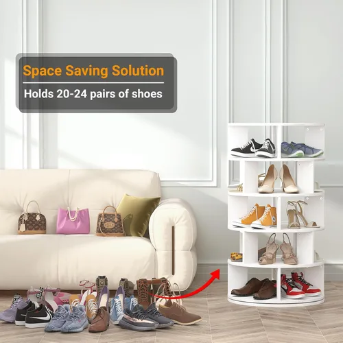 Miniatura 3 de Aheaplus Zapatero Giratório, Organizador de Zapatos de 5 Niveles de Madera para Clóset, Torre Giratoria de Zapatos de 360°, Estante de Blanco