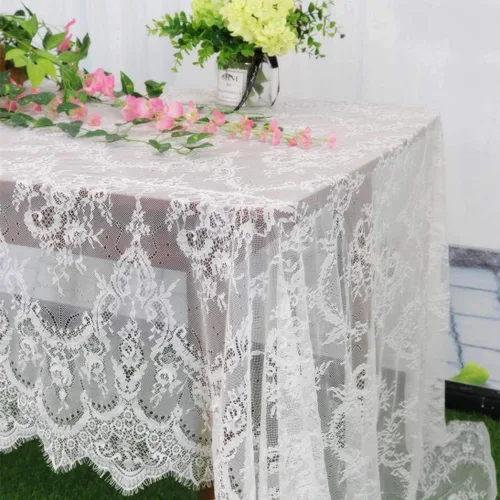Miniatura 8 de Pardecor Mantel rectangular de encaje bordado negro de 60 x 120 pulgadas, elegante decoración de mesa de cumpleaños, mantel de encaje floral, mantel