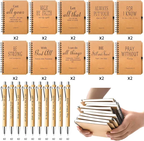 Miniatura 2 de 40 piezas/20 juegos de regalos cristianos, a granel, versículo de la Biblia, cuaderno en espiral y bolígrafo de oración, diario de oración