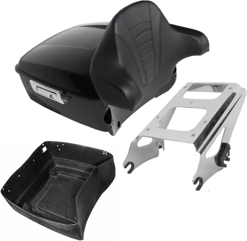 Miniatura 15 de TCMT Caja de maletero King para motocicleta con respaldo y montaje para dos personas, compatible con Harley 2009-2013 Touring Road Street Electra