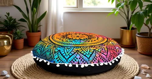 Miniatura 7 de CRAFT KALA Funda de almohada redonda con diseño de mandala estilo bohemio, meditación, india, para sala de estar, sala de yoga, decoración
