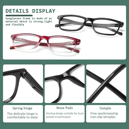 Miniatura 4 de JOSCHOO Paquete de 5 lentes de lectura para hombres y mujeres, bisagras de resorte, anteojos cómodos para leer (5Clours-3, 4.0)