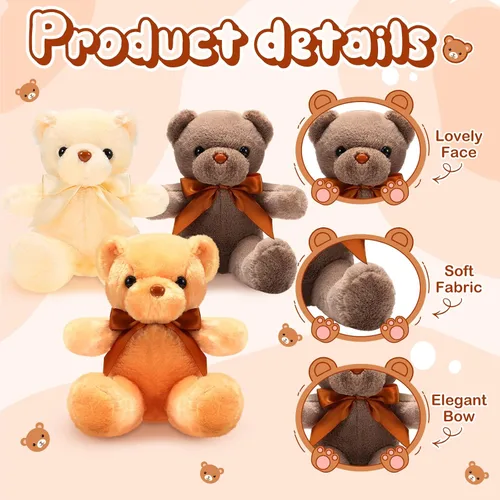Miniatura 3 de Aoriher 6 piezas de osos de peluche a granel, adorables y suaves, lindos regalos de felpa para novia, baby shower, graduación, cumpleaños, boda