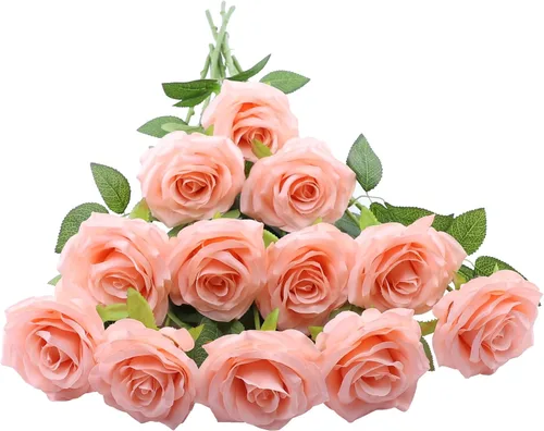 Miniatura 34 de LVEFIT 12 rosas artificiales de seda de color naranja quemado, ramo de rosas de seda de tallo largo para bodas, despedidas de soltera, fiestas