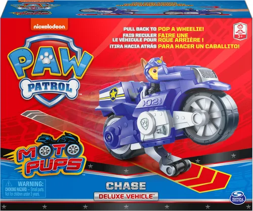 Miniatura 2 de Paw Patrol, Moto Pups Deluxe de Chase, vehículo de motocicleta de tracción que hace piruetas y figura de juguete