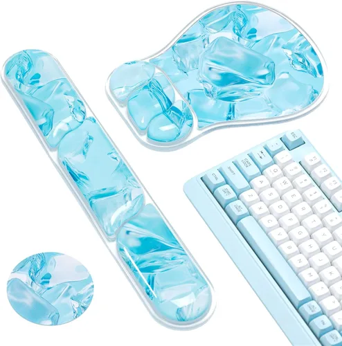 Miniatura 8 de Ospelelf Juego de alfombrilla de mouse con reposamuñecas de gel ergonómico para teclado, soporte de muñeca con parte inferior de goma Rosa y azul