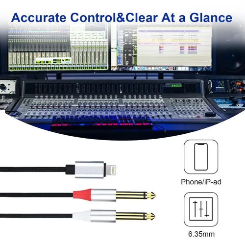 Miniatura 5 de Lightning a Dual 0.250 in mono estéreo Y-cable divisor Lightning a doble 1/4 pulgadas cable de audio compatible con iPhone