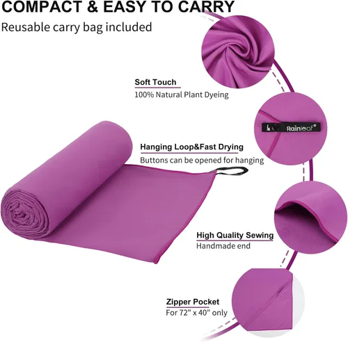 Miniatura 3 de Toalla de microfibra Rainleaf perfecta para viajes y gimnasio y camping. Secado rápido - Super absorbente - Ultra compacta - Liviana. Adecuada