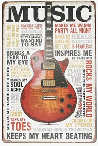 ARTCLUB Music Inspires Me - Cartel de metal de hojalata, placa de póster vintage, sala de estar, dormitorio, estudio, bar, decoración de pared para