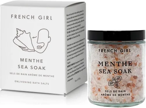 French Girl - Sales de baño de menta – Sal de Epsom calmante para remojar, mezcla aromatéutica de sal del mar muerto para dolores musculares,