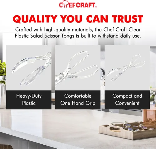 Miniatura 6 de Chef Craft Pinzas de tijera de ensalada premium, 11.25 pulgadas, transparentes