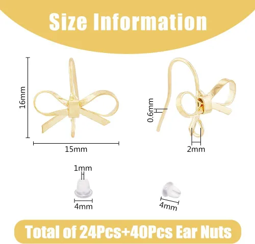 Miniatura 2 de SUPERFINDINGS 24 aretes de tuerca con lazo de latón, aretes dorados con lazo y 40 tuercas de plástico para hacer joyas