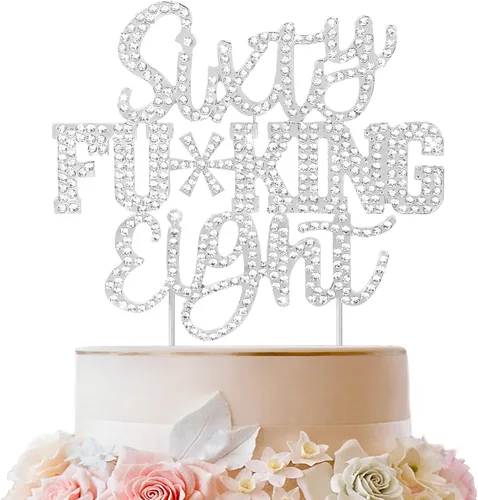 Miniatura 100 de LINGTEER Veintiún divertidos adornos dorados para tartas con diamantes de imitación – Saludos a los 21 años de edad, decoración de centros de mesa