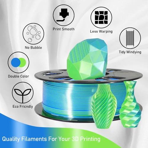Miniatura 4 de MIKA3D Filamento PLA de seda 3D de coextrusión de doble color de 1 kg (2.2 lbs), azul zafiro brillante, verde lima, 2 colores en 1 material 3D, 1