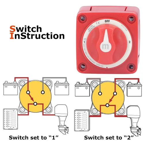 Miniatura 3 de Fydun - Interruptor de batería para barco, interruptor de perilla de batería de 300 A, 3 posiciones, doble circuito, desconexión de energía
