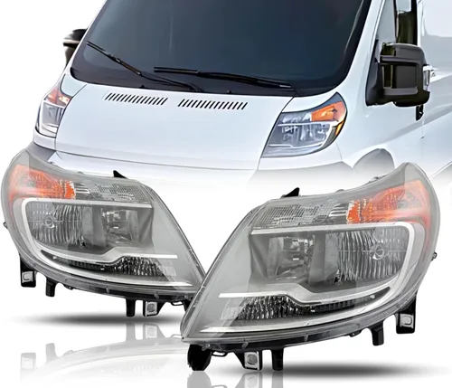 Miniatura 9 de ALLIGATOR AUTO LIGHTS Conjunto de faros delanteros con bombillas de repuesto para Ram 2014-2022 ProMaster Faro halógeno sin DRL izquierda/lado