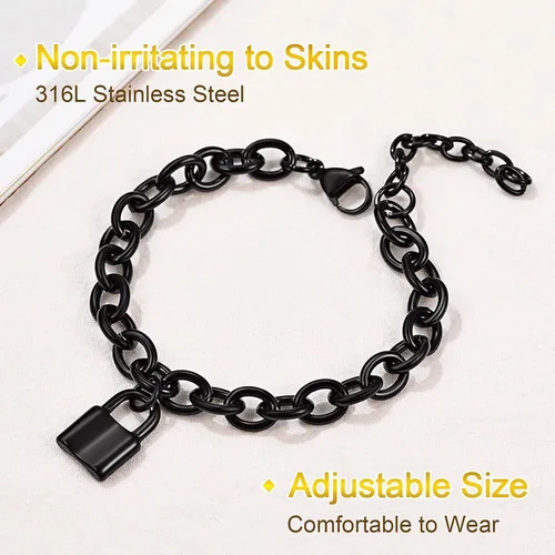 Miniatura 4 de FOCALOOK Pulseras de cadena de eslabones para mujer pulseras personalizables chapadas en oro de 18 quilates pulsera con dije de bloqueo de cadena