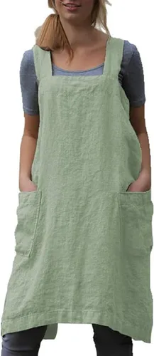 Miniatura 13 de Schine Pinafore de algodón con espalda cruzada para mujer, con bolsillos grandes, prácticos delantales para trabajos de jardinería, cocina, Naranja