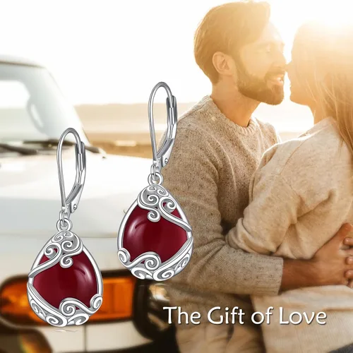 Miniatura 210 de Aretes colgantes con forma de lágrima de filigrana de piedra lunar de plata de ley 925 con cierre de palanca para mujer, regalos de joyería