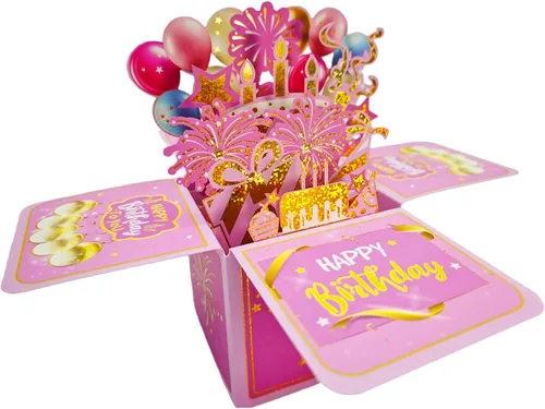 Tarjetas de cumpleaños desplegables 3D, tarjetas de felicitación de cumpleaños cortadas con láser, tarjetas de feliz cumpleaños que incluyen sobres,