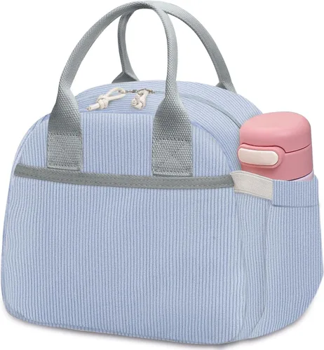 Miniatura 21 de Carry bloom Lonchera para mujer, lonchera aislada, bonita lonchera de pana reutilizable para el trabajo (1 rayas blancas y negras)