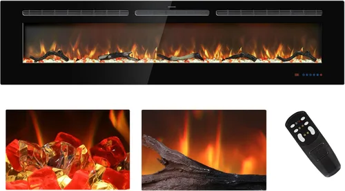 Miniatura 13 de Insertos de chimenea eléctrica de 50 pulgadas, chimenea eléctrica empotrada y de pared, chimenea lineal con termostato, pantalla táctil y control