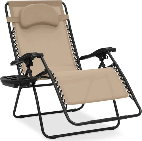Miniatura 9 de Best Choice Products Silla de gravedad cero de gran tamaño, plegable para patio al aire libre, reclinable, con soporte para tazas, bandeja de Verde
