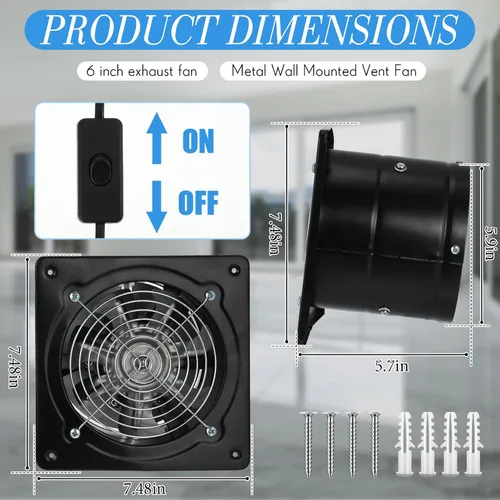 Miniatura 2 de Yaocom Ventilador de escape de 6 pulgadas 308 CFM Ventilador de techo de cocina con interruptor Ventilador portátil para baño pequeño Enchufe