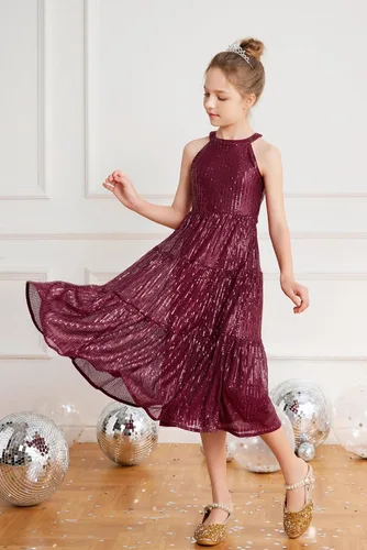 Miniatura 3 de GRACE KARIN Vestido de lentejuelas para niñas 2024, elegante, lindo, vestido largo de fiesta para niñas de 5 a 14 años